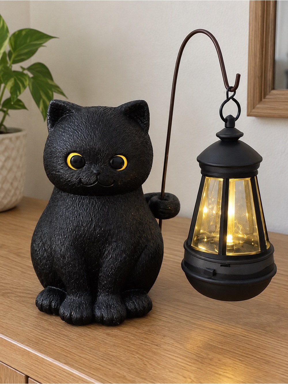 Amazon Black Cat Lantern Accent Lamp with Yellow Eyes (Solar Lamp) 🎃